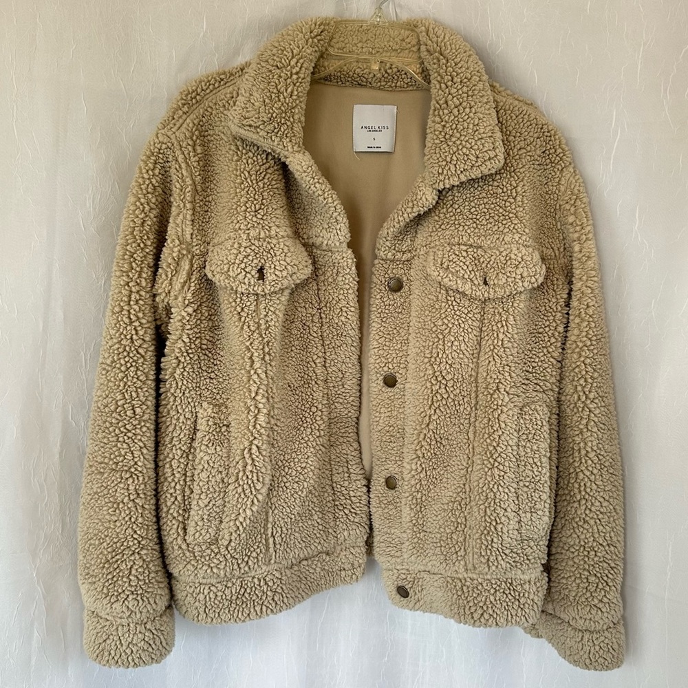 Angel Kiss Furry Coat Jacket Button Up Small